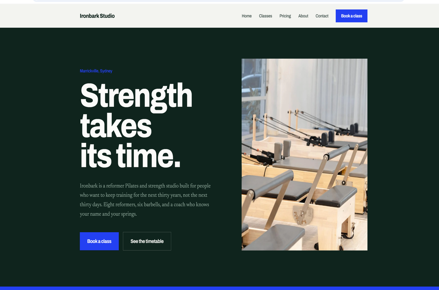 Desktop view of the Ironbark Studio website
